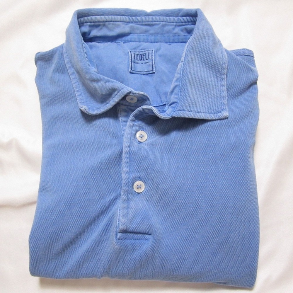 Fedeli Men Blue Cotton Short Sleeve Polo Shirt (Made in Italy) Sz 52 L (M438)